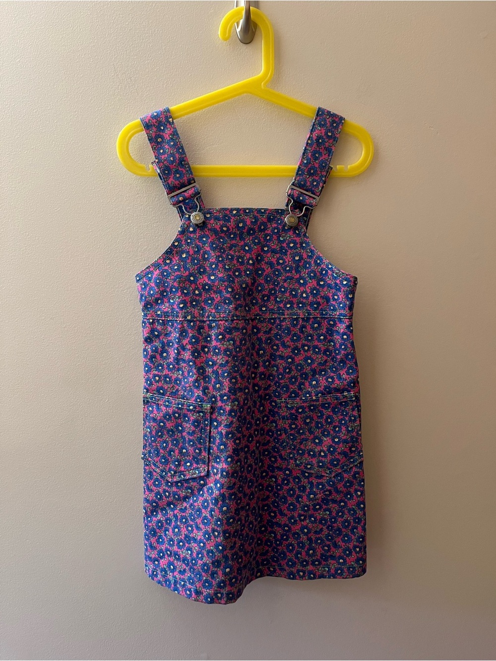 VTG UFO denim Floral Pinafore Dress - Purple Pink Print